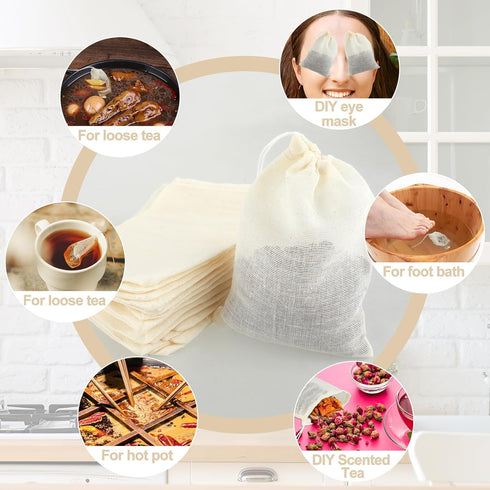 20PCS Spice Bags for Cooking Soup Herb Bags for Cooking Soup Muslin Tea Bags with Drawstring, Reusable Tea Bags for Loose Tea Bags, Coffee Bags, S...