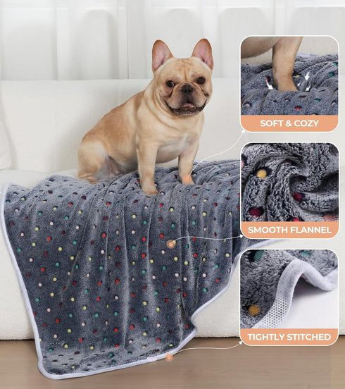Luciphia 1 Pack 2 Pet Blankets for Dogs Cats, Fleece Print Dog Cat Blankets for Small Medium Large Puppy Kitten, Dot Grey White Medium(30x20 inch)...