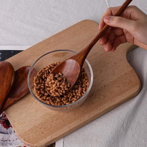 HANSGO 6PCS Long Handle Wooden Spoons, 10/12/14 Inch Wood Eating Spoons Japanese Style Cooking Utensil for Serving Mixing Stirring Dark Brown...