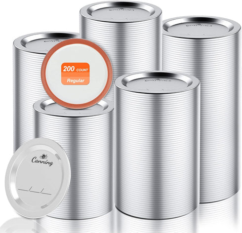 200pcs Regular Mouth Canning Lids, 70mm Mason Jar Lids for Canning, Reusable Leak Proof Split-type Gold Lids, Food Grade Material (70mm, Silver)...