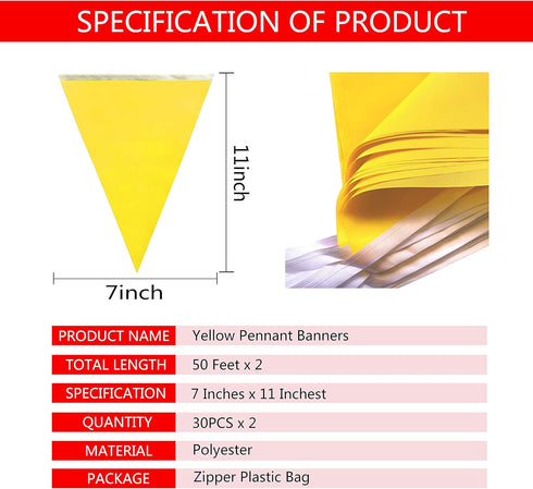 100 Feet Solid Yellow Pennant Banner Flags String Triangle Bunting Flags,Decorations for Grand Opening,Birthday Party,Festival Celebration...