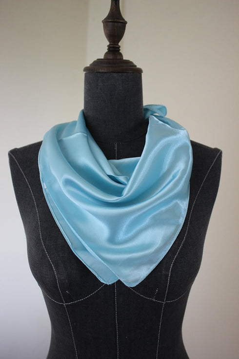 Silk square scarf pure color head scarf blend neckerchief (Sky blue)...
