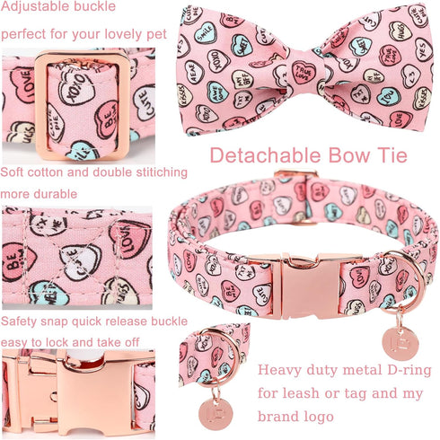 Valentine’s Day Dog Collar with Bow Tie, Pink Heart Bowtie Collar with Metal Buckle, Valentine’s Day Gift Pet Collar for Puppy Girl Boy Dog or Cat...