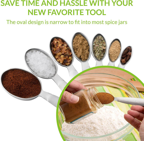 Spring Chef Stainless Steel Measuring Spoons Set of 7, Oval Metal Teaspoon & Tablespoon Measuring Spoons - Nesting Kitchen Gadgets For Baking & Co...