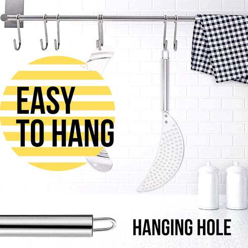 Held Crescent Drainer Pan Pot Strainer with Handle Stainless Steel Hand for Spaghetti Fry Noodles Fruit Vegetable Pasta Strainer Colander Heavy Du...