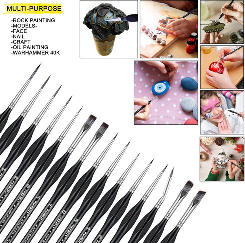 PANDAFLY Detail Paint Brushes Set, 15pcs Miniature Brushes for Fine Detailing & Art Painting - Acrylic, Oil, Watercolors & Paint by Number, Models...