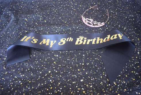 8th Pink Birthday Tiara and Sash Happy 8th Birthday Party Supplies 8th Birthday Glitter Satin Sash and Crystal Tiara Princess Birthday Crown for G...