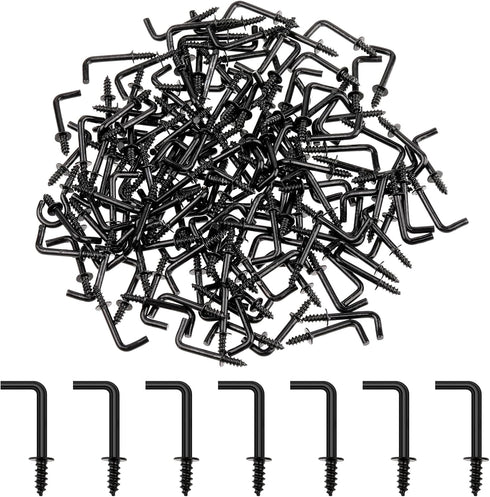 150pcs Hanging Small Screw Hooks, 1/2” L-Shaped Copper-Plated Right-Angle Hook for Jewelries Crafts Keys Caps Plants String Lights Wreaths(Black)...