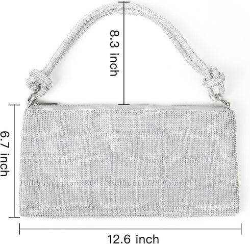Valleycomfy Chic Rhinestone Purses for Women Sparkly Evening Handbag Bling Hobo Bag Shiny Silver Clutch Purse for Party...