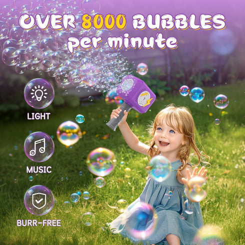 Bubble Machine, 2024 NEW Hammer Bubble Gun Kids Toys for Ages 3 4 5 6 7 8 Year Old Bubbles Wand Toy with Light & Music Bubbles Blaster Include Bub...