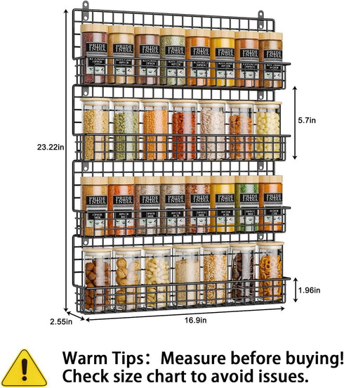 X-cosrack 4 Pack Spice Rack Wall Mount, Upgraded Connectable Seasoning Organizer for Space-Saving, Hanging Spice Storage for Cabinet/Pantry Door (...