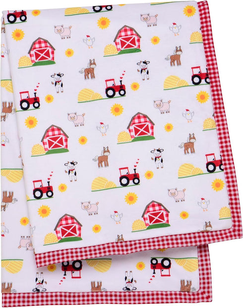 2 Ply Silky Baby Blanket, Reversible to Flannel, Farm Animal Print (Multi-colored, 30 in. x 40 in.)...