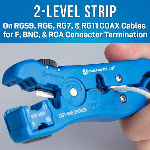 Jonard Tools UST-525 Universal Cable Stripping Tool with Cable Stop for Coax, Network, and Telephone Cables...