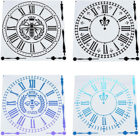 GORGECRAFT 4 Sets 12x12 inch Schoolhouse Clock Face Stencil Reusable DIY Farmhouse Home Decor Artists Gift for Craft Painting on Wood Canvas Paper...