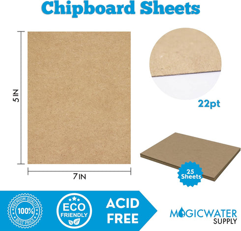 25 Chipboard Sheets 5 x 7 inch - 22pt (Point) Light Weight Brown Kraft Cardboard for Scrapbooking & Picture Frame Backing (.022 Caliper Thick) Pap...