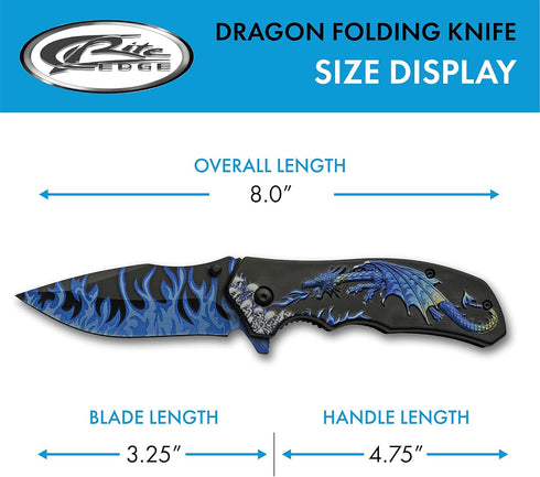 SZCO Supplies 8” Blue Dragon Decaled Liner Lock Folding Knife with Pocket Clip...