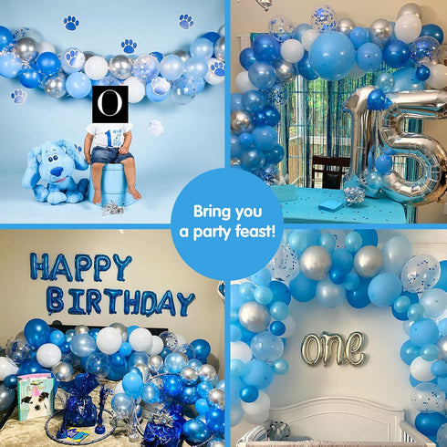 RUBFAC Blue Balloons Garland Arch Kit, Blue and White Balloons, Royal Blue Baby Blue White Sliver Balloon Arch for Baby Shower Birthday Graduation...