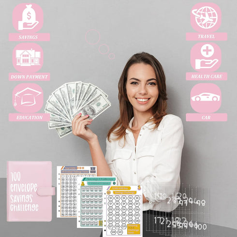 100 Envelopes Money Saving Challenge Binder, A5 Budget Binder with Cash Envelopes, Savings Challenges Book to Save $5,050, 10,000, 500, Budget Pla...