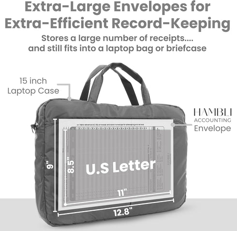 Extra Large Receipt Envelope & Receipts Organizer (Pack of 18) - Efficiently Manage Business Expenses & Log Mileage Trips - 12.8" × 9.0" Inches, G...