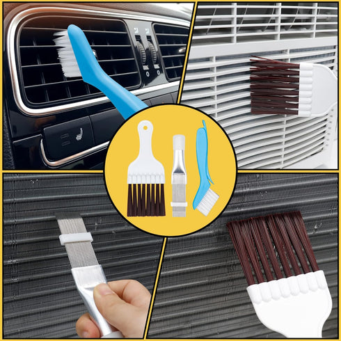 Air Conditioner Condenser Fin Cleaning Brush 3 Pieces,Stainless Steel Straightener Coil Comb Brush,Refrigerator Coil Cleaning Whisk Brush Tool Set...