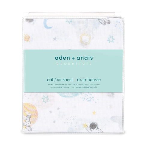 aden + anais Essentials Classic Crib Sheet, 100% Cotton Muslin, Super Soft & Breathable, Tailored Snug Fit, Space Explorers-Explorers...