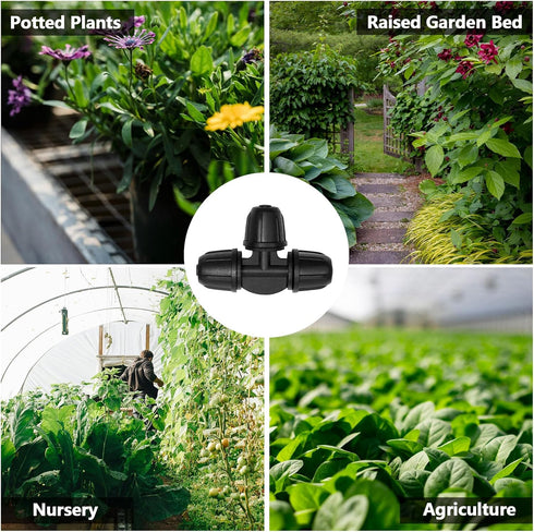 1/4" Drip Irrigation Fittings, 26 Pcs Lock Barbed Tee Connectors for 1/4 Inch Drip Irrigation Tubing Drip Line 3 Way T Parts with Lock Nut for Gar...