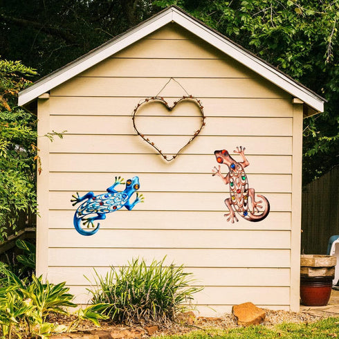 Lizard Wall Decor, Metal Gecko Decoration Hanging Art for Outdoor Backyard Fence Patio Garden or Indoor Home Bathroom, 14-Inch (Blue)...