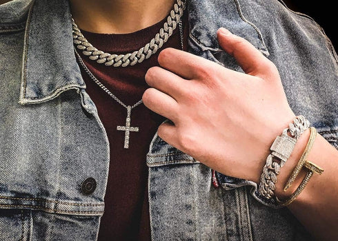 JINAO Iced Out Cubic Zirconia Round Cut Cross Pendant Necklace 18K Gold Plated Diamond Jewelry for Men Women with Stainless Rope Chain...