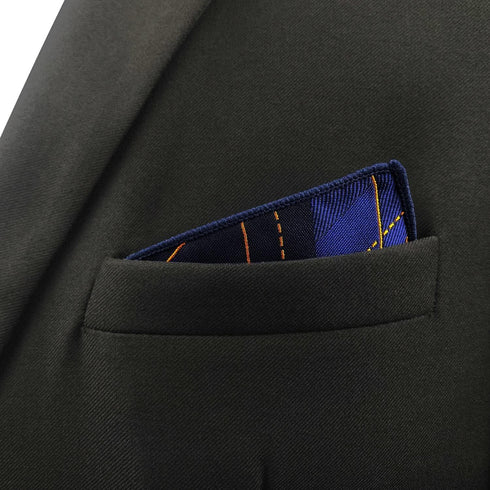 S&W SHLAX&WING Men's Pocket Square Blue Orange Geometric Large 12.6"...