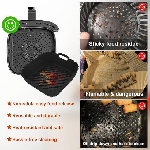 2 Pack Silicone Air Fryer Liners Reusable, 8.6 Inch Airfryer Liners 4-7 QT Square Air Fryer Liners Silicone Pot Oven Liner Baking Tray, Air Fryer ...