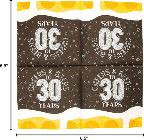 Sparkle and Bash Cheers & Beers Paper Napkins - Cheers to Beers and 30 Years - 6.5 x 6.5 in Folded, 100 Count - 2-Ply Absorbent Lunch Napkins for ...