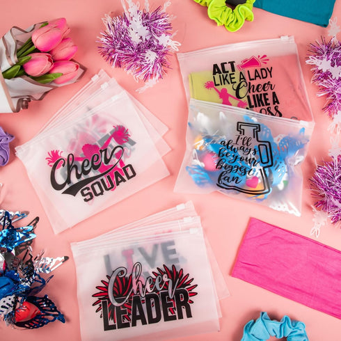 100 Pcs Cheer Cosmetic Bags Bulk, Frosted Plastic Cheer Makeup Case with Cheer Quotes for Team, Perfect for Cheer Gift Bags, Cheer Goodie Bags, Ch...