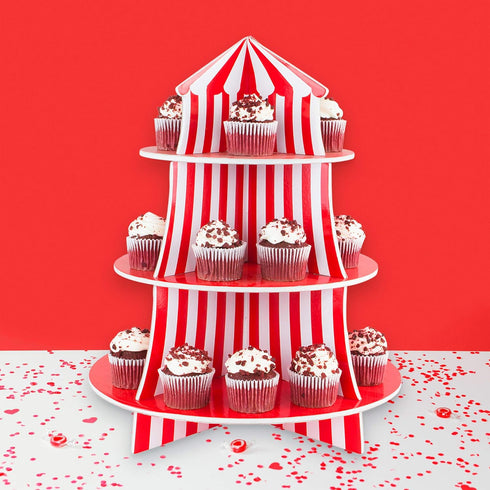 Super Z Outlet 3 Tier Cupcake Foam Stand with Circus Carnival Tent Design for Desserts, Birthdays, Decorations...