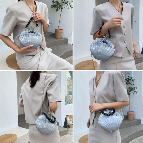 Women Mini Seashell Evening Clutch Top-Handle Bag Chain Strap Cross-body Shoulder Bag...