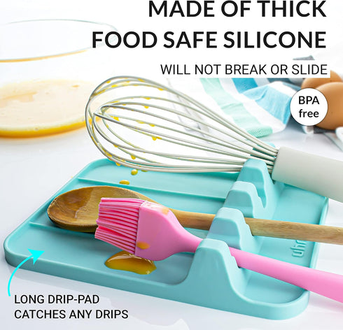 Silicone Spoon Rest for Multiple Utensils, Heat Resistant Utensil Rest with Drip Pad, BPA-free Spoon Rest for Kitchen Counter(Turquoise)...