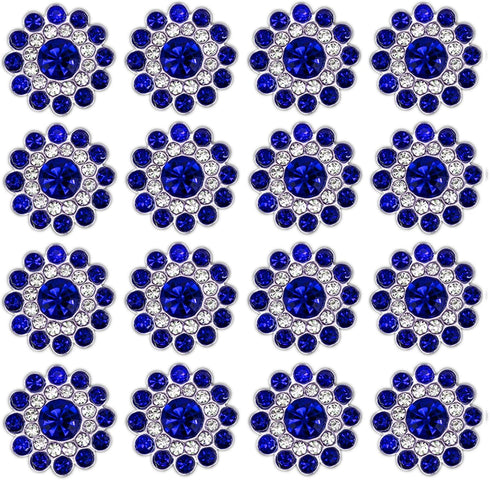 50 pcs Rhinestone Embellishments Crystal Decoration Brooch Button Flatback DIY Craft for Flower Headband Dress Accessory 14mm (Blue)...
