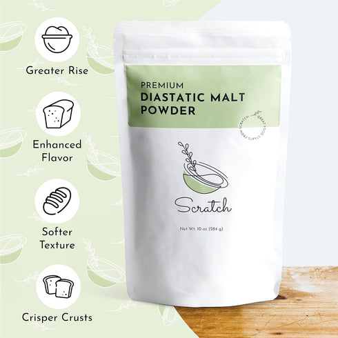 Scratch Diastatic Malt Powder for Baking - (10oz) Dried Barley Malt for Baking Bread - Bread Improver - Premium Baking Ingredients for Breads, Piz...