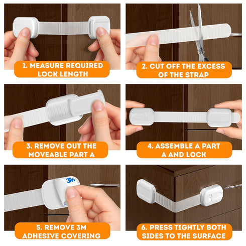 Baby Safety Cabinet Locks (6 Pack + 4 Guards) 3M Adhesive Child Proofing Latches, to Baby Proof Cupboard, Drawers, Fridge, Toilet Seat, Dishwasher...