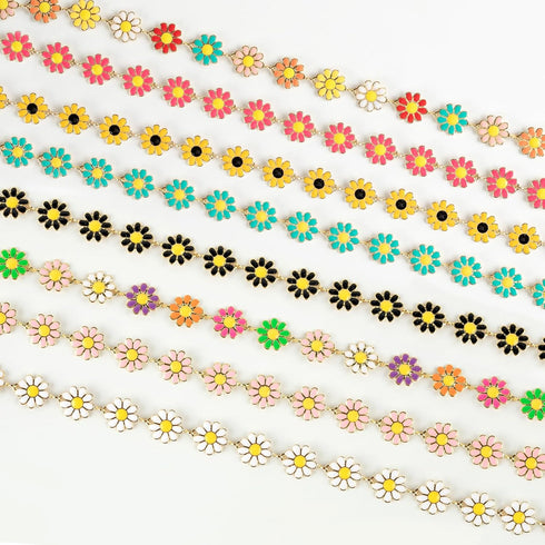 YOUBEIYEE 3M Gold Plated Brass Chain for Jewelry Making Mixed Color Enamel Daisy Flower Chain Necklace Bracelet DIY for Women Jewelry Supplies...