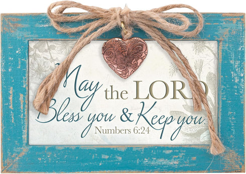 Cottage Garden Lord Bless and Keep You Petite Locket Distressed Teal Music Box Plays How Great Thou Art...