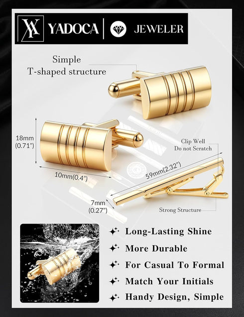 YADOCA Tie Clip Cufflinks Set for Men Necktie Tie Bar Clips Business Shirts Tuxedo Wedding Gift with Box Silver-tone Gold-tone Black...