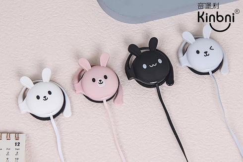 QearFun Bunny Earbuds for Kids with Ear Hooks, Kawakii Wired Over Ear Headphones Earphones Gifts for School Girls and Boys with Microphone & Ear L...