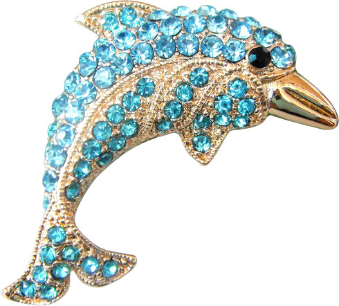 Navachi 18k Gold Plated Multi-Color Crystal Fish Porpoise Dolphin Brooch pin...