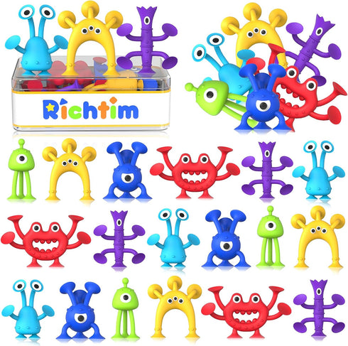 Suction Toys Kids Bath Toys: 24 Pcs Kids Sensory Suction Toys No Hole Bath Toys, Great Suction Fidget Toys Windows Travel Airplane Suction Cup Toy...