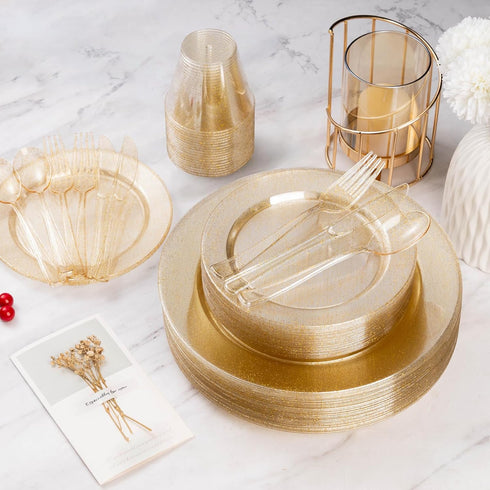 Goodluck 150 Pack Gold Glitter Plastic Forks, Heavy Duty Gold Glitter Forks Disposable, Gold Glitter Plastic Cutlery Perfect for Weddings, Parties...
