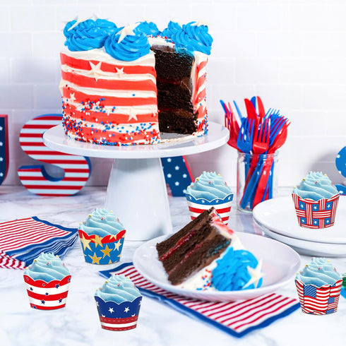 Attractive Patriotic Cupcake Liners Red, White And Blue Themed Party Decorations Baseball Events Beautiful Decorations For Independence Day Celebr...