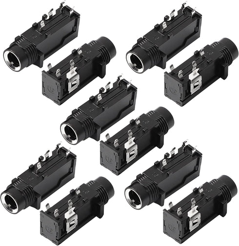 uxcell 10 Pcs 6.35mm 1/4 Inch Stereo Socket 4 Pins PCB Panel Mount Connectors Headphone Mono Thread Lock Audio Jack Connector for DIY Replacement ...