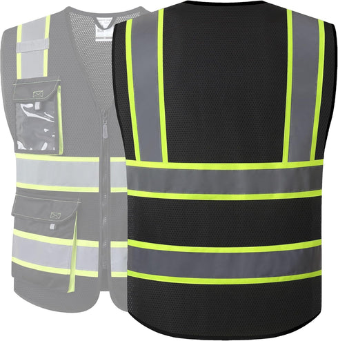JKSafety Hi Vis Reflective Safety Vests for Men Women High Visibility Vest with Pockets Mesh Fabric Construction Safety Apparel Neon Vest for Work...