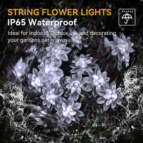 Solar Flower String Lights Outdoor Waterproof 50 LED Upgraded Flower Fairy Light for Garden Fence Patio Yard Christmas Tree Lawn Party (Cool White...