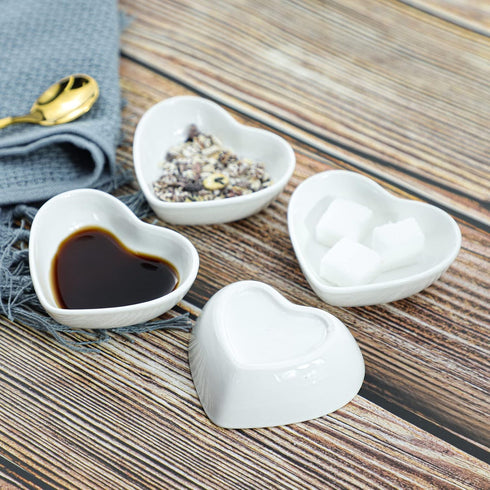 Heart-shaped Multipurpose Ceramic Sauce Dish Seasoning Dishes Sushi Dipping Bowl Appetizer Plates Serving Dish Saucers Bowl(Set of 4)...